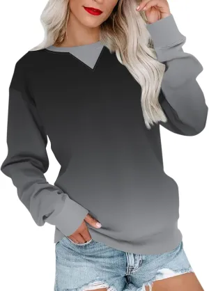 2024 Womens Oversized Graphic Crewneck Sweatshirt Long Sleeve Color Block Pullover Tops Casual Loose Shirt Fashion