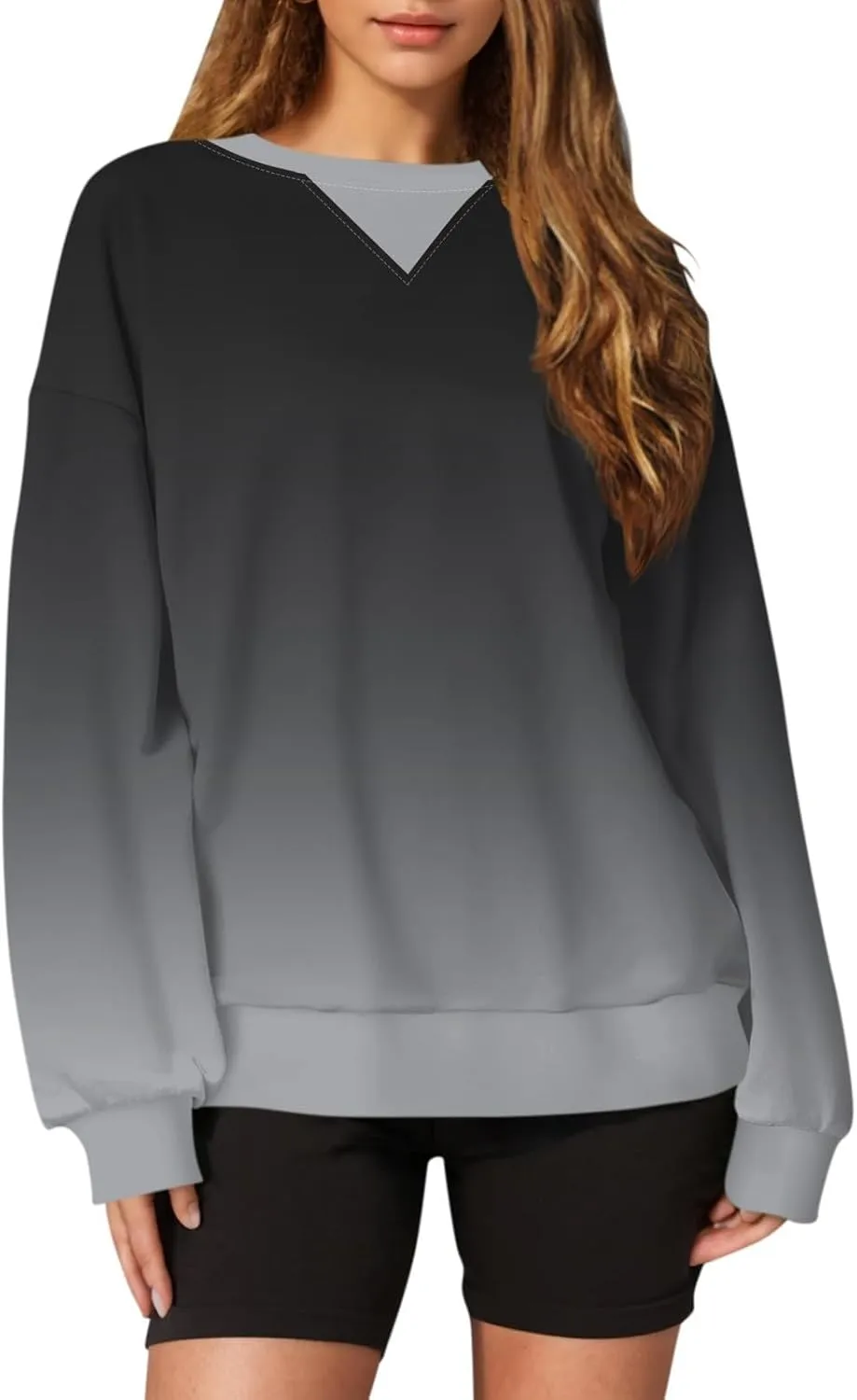 2024 Womens Oversized Graphic Crewneck Sweatshirt Long Sleeve Color Block Pullover Tops Casual Loose Shirt Fashion
