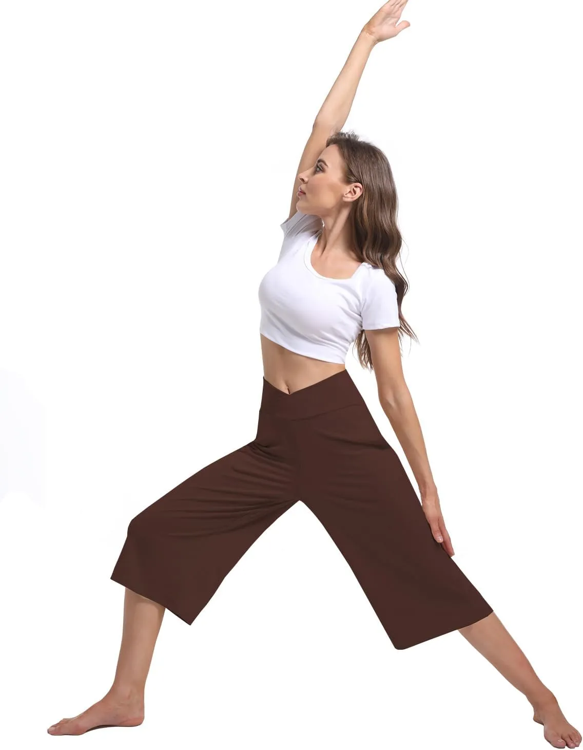 3 PACK Womens Wide Leg Yoga Capris Crossover High Waist Casual Capri Pants Loose Soft Pajama Pockets Sweatpants