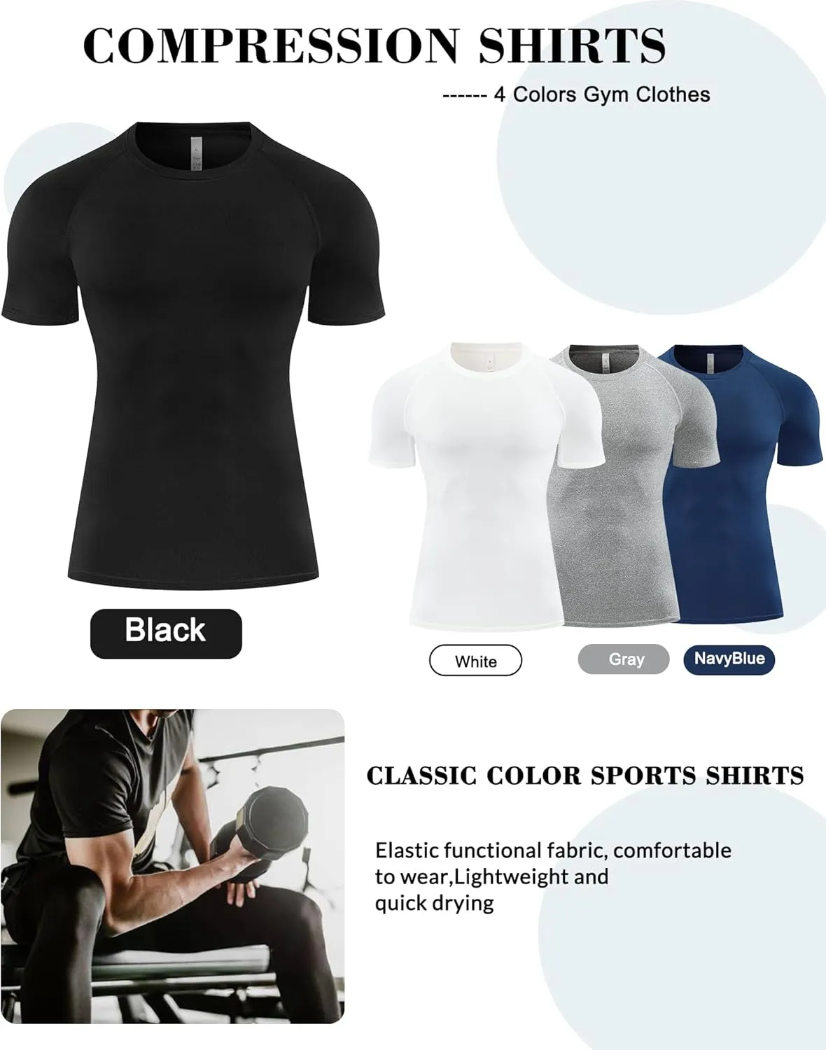 5 Pack Compression Shirt for Men Compression Shirts Short Sleeve Cool Dry Athletic Workout Base Layer Undershirt Tops