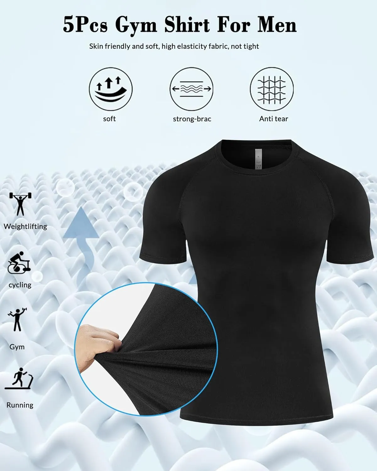 5 Pack Compression Shirt for Men Compression Shirts Short Sleeve Cool Dry Athletic Workout Base Layer Undershirt Tops
