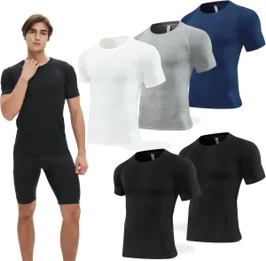 5 Pack Compression Shirt for Men Compression Shirts Short Sleeve Cool Dry Athletic Workout Base Layer Undershirt Tops