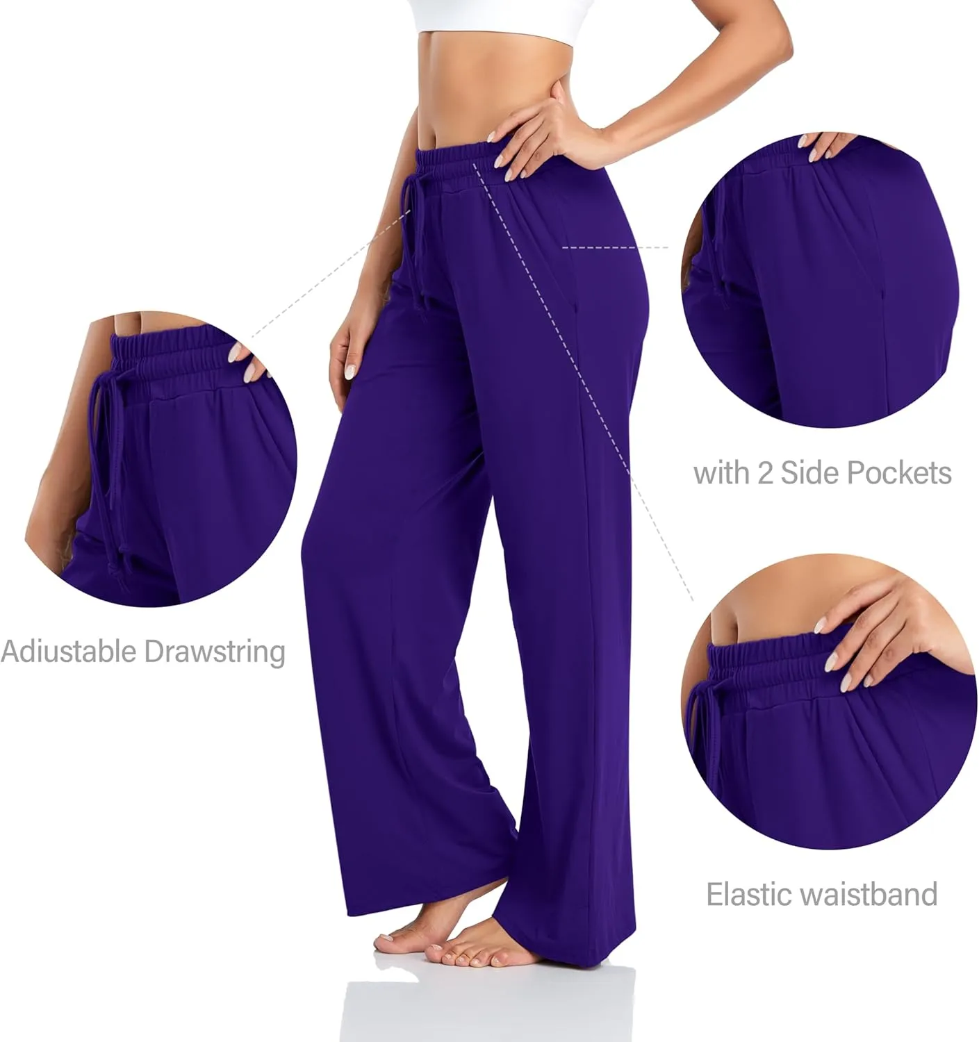 ADANIKI Sweatpants Women Yoga Pants with Pockets for Women Pajamas Work Pants Wide Leg Drawstring Pants for Women's Lounge