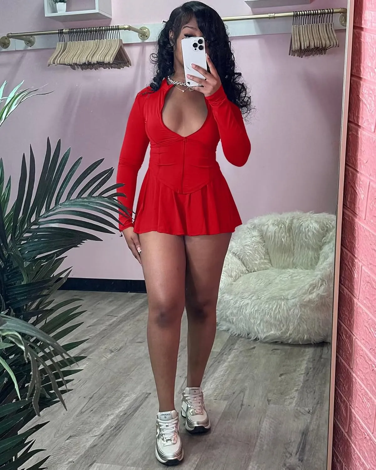 Adogirl Two Piece Tennis Skirt Sets for Women with Shorts Long Sleeve 2 Piece Outfits Zipper Jacket Pleated Mini Dress