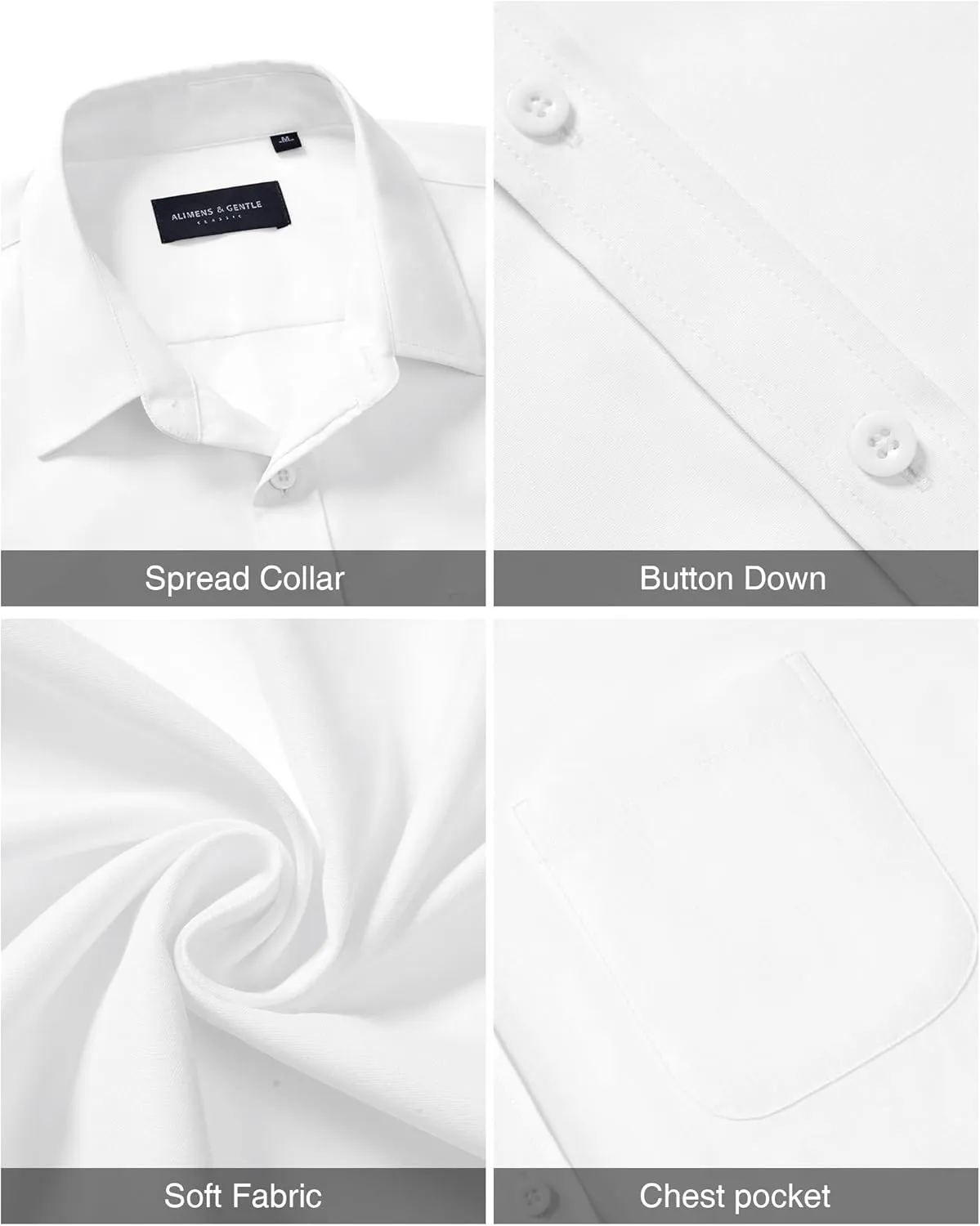 Alimens & Gentle Mens Short Sleeve Dress Shirt Wrinkle Free Solid Casual Button Down Shirts for Summer Business Wedding