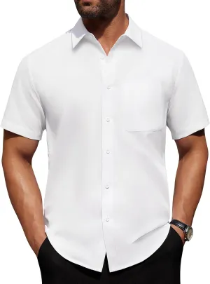 Alimens & Gentle Mens Short Sleeve Dress Shirt Wrinkle Free Solid Casual Button Down Shirts for Summer Business Wedding