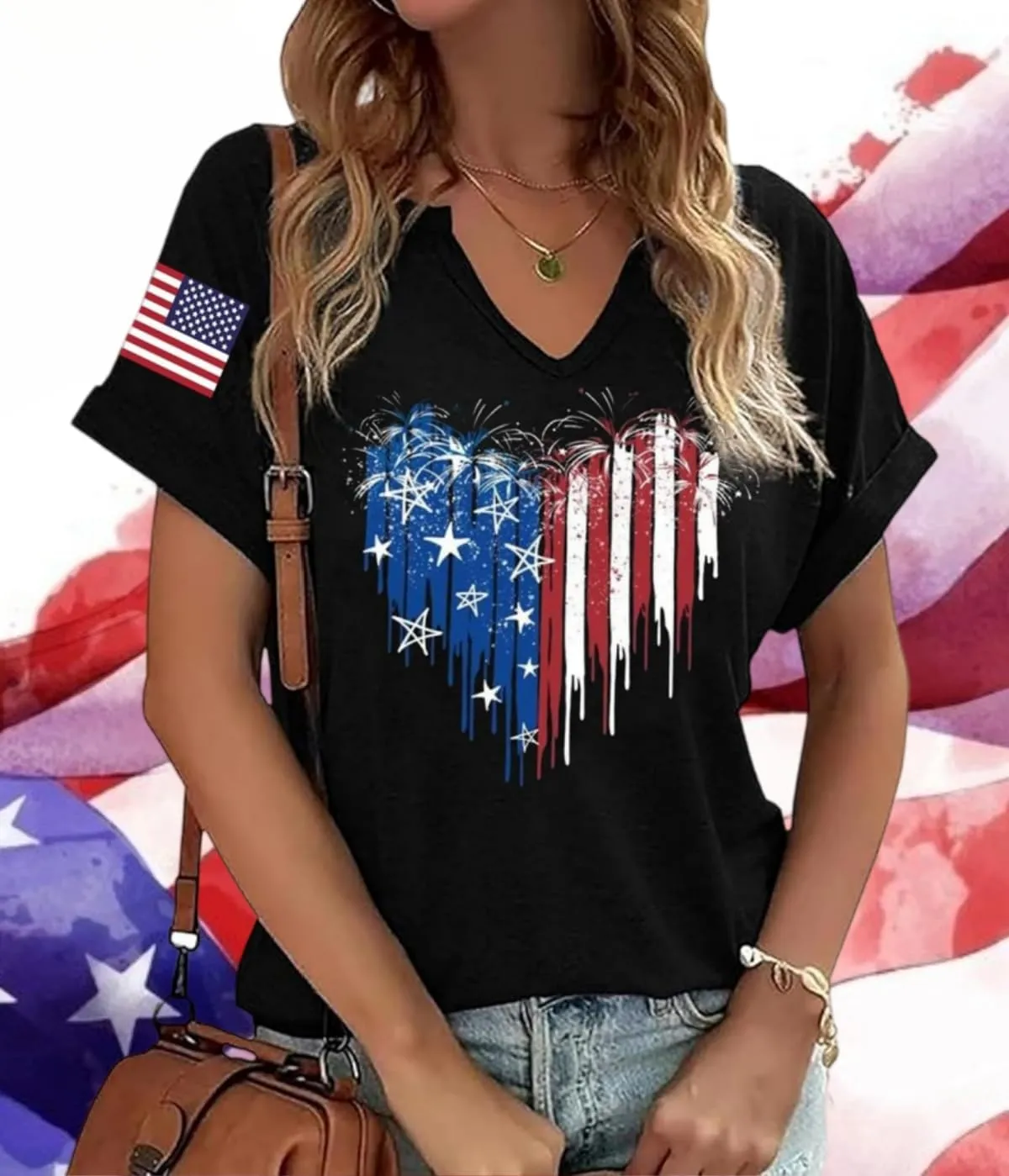 American Flag T-Shirt for Women Patriotic Graphic Tee 4th of July Independence Day Shirt Casual Short Sleeve Tops