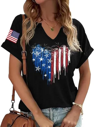 American Flag T-Shirt for Women Patriotic Graphic Tee 4th of July Independence Day Shirt Casual Short Sleeve Tops