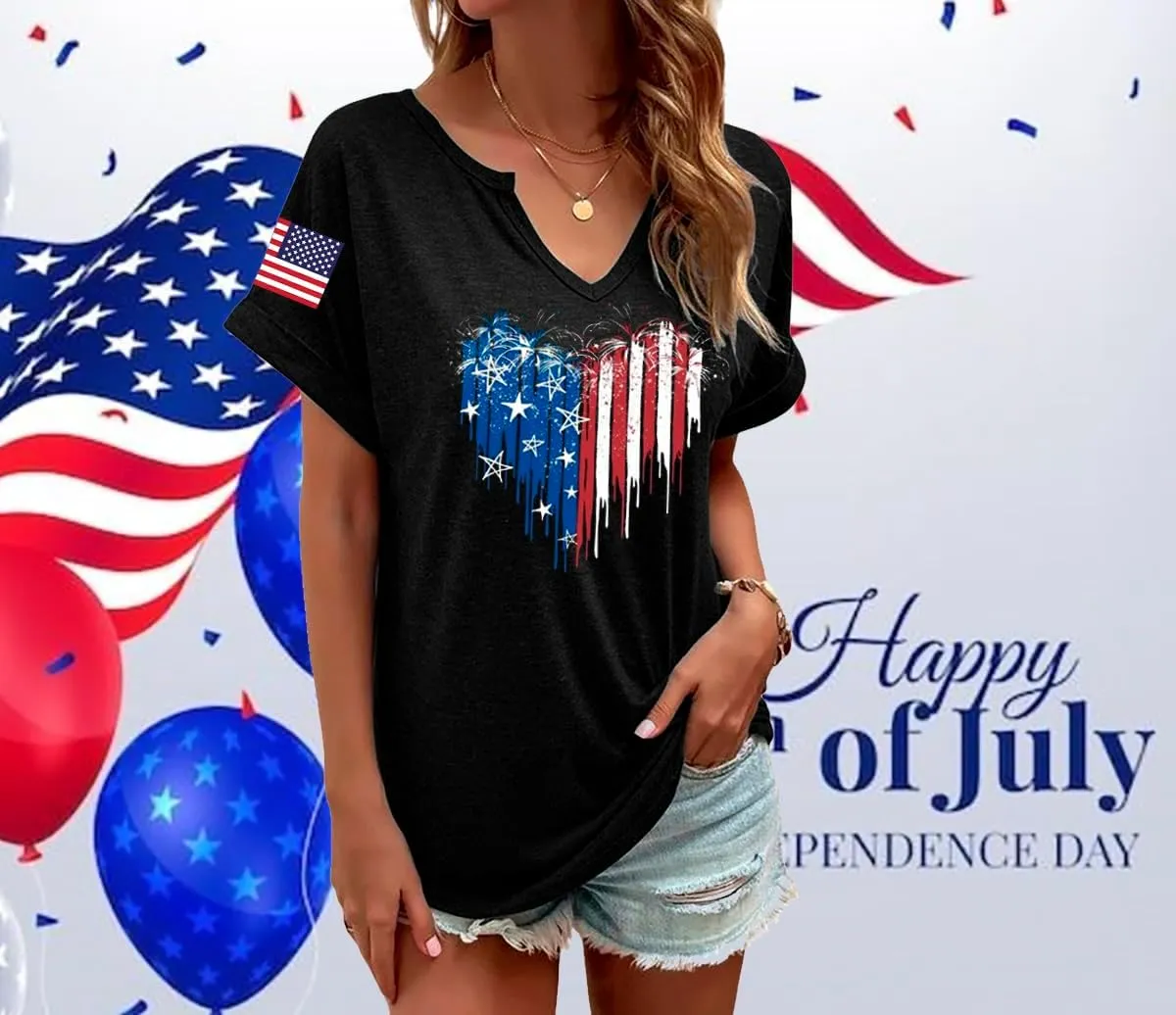 American Flag T-Shirt for Women Patriotic Graphic Tee 4th of July Independence Day Shirt Casual Short Sleeve Tops