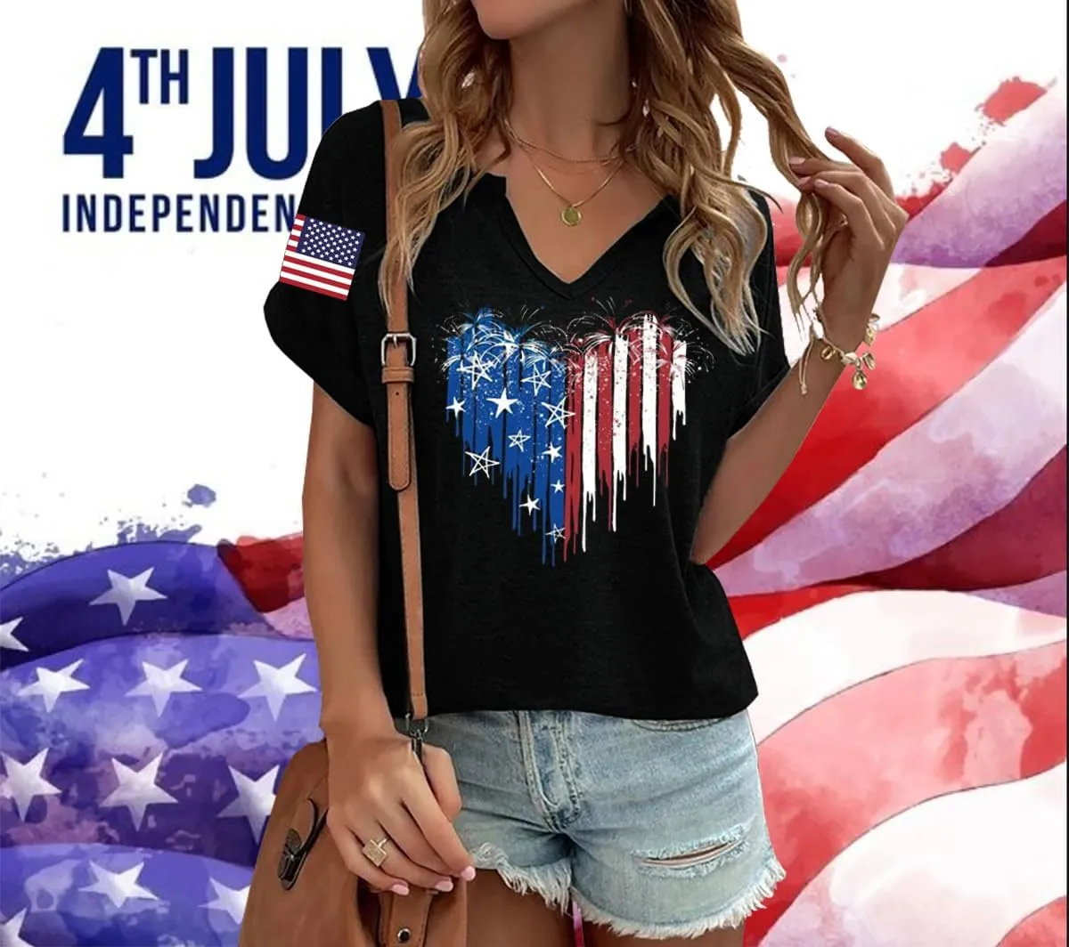 American Flag T-Shirt for Women Patriotic Graphic Tee 4th of July Independence Day Shirt Casual Short Sleeve Tops