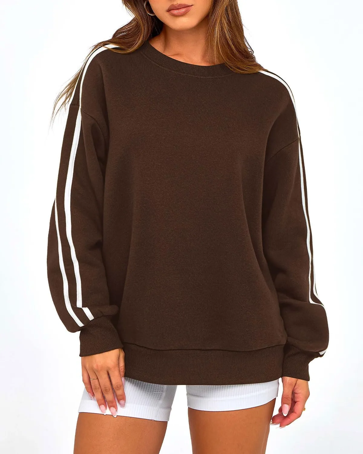 Amkoyam Womens Oversized Sweatshirts 2024 Casual Fall Crew Neck Color Block Long Sleeve Loose Pullover Top Y2K Clothes