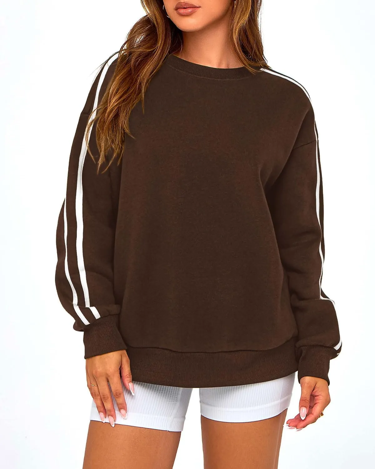 Amkoyam Womens Oversized Sweatshirts 2024 Casual Fall Crew Neck Color Block Long Sleeve Loose Pullover Top Y2K Clothes