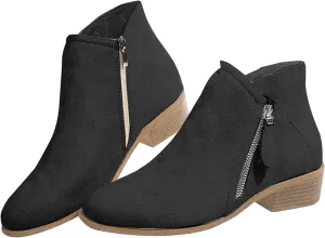 Ankle Boots for Women Wide Ankle Booties for Women Dress Ankle Boots for Women Womens Bootie with Heel Comfy Soft Cover Heel Square Toe Slip On Side Zipper