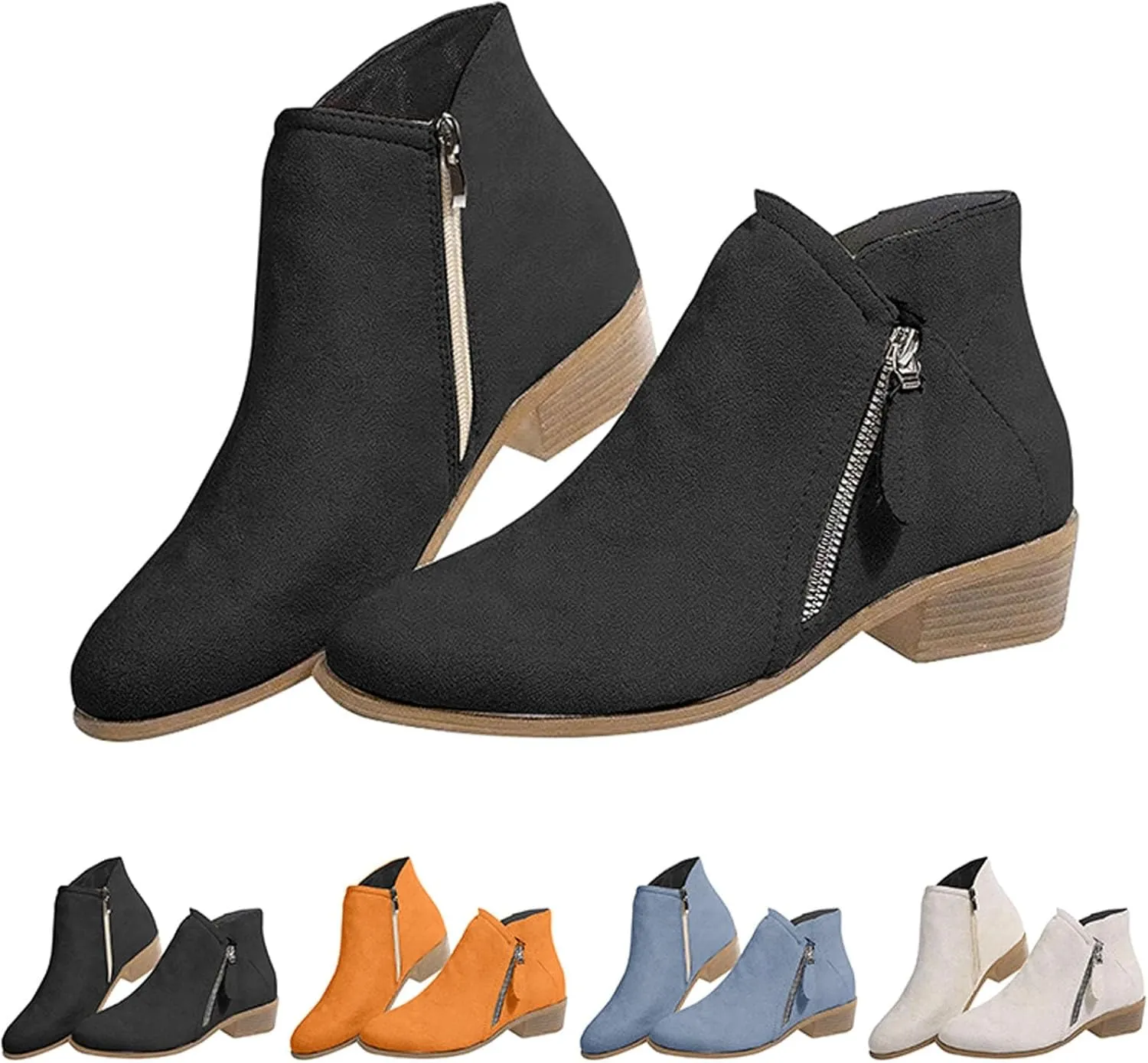 Ankle Boots for Women Wide Ankle Booties for Women Dress Ankle Boots for Women Womens Bootie with Heel Comfy Soft Cover Heel Square Toe Slip On Side Zipper