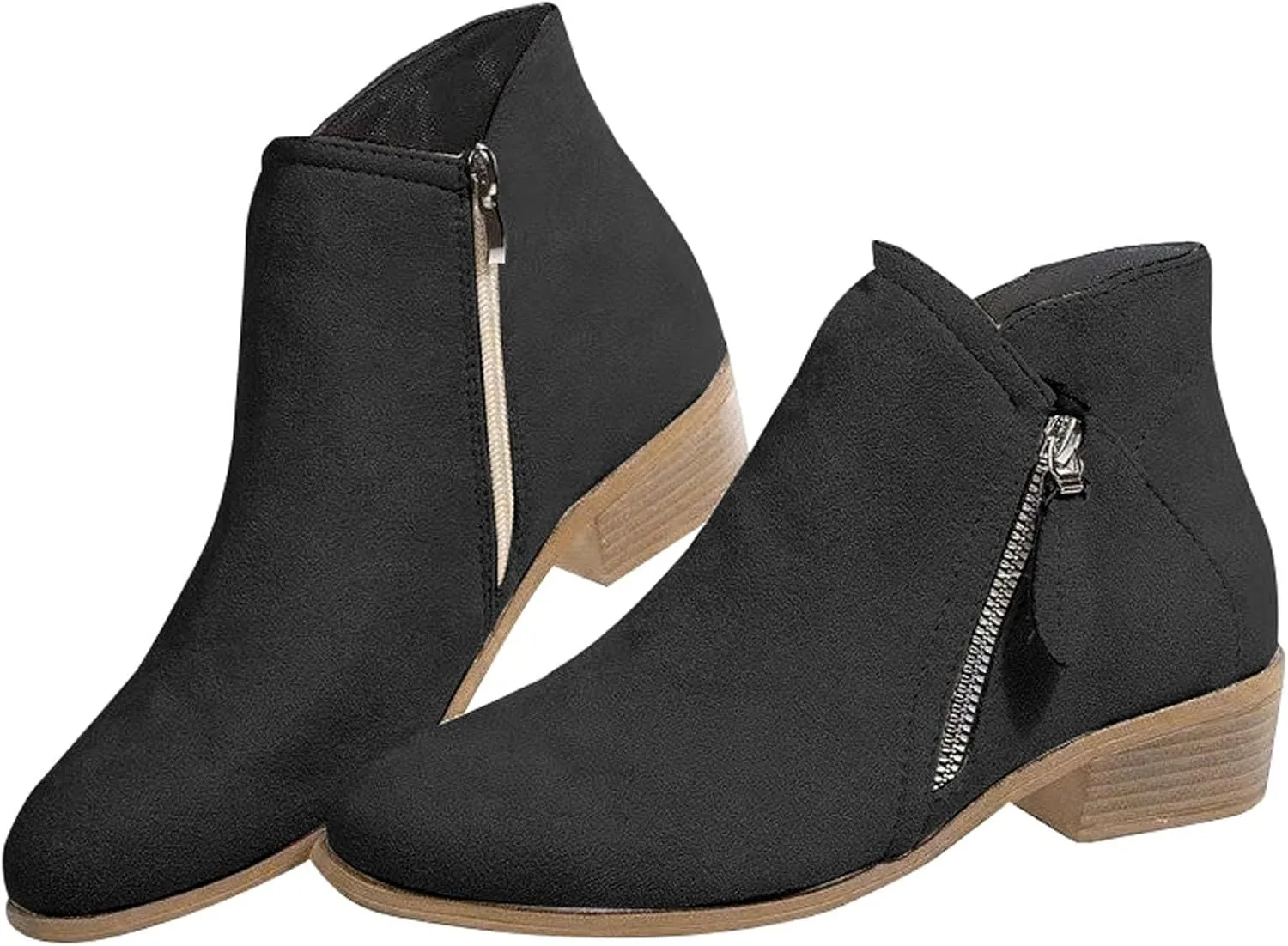 Ankle Boots for Women Wide Ankle Booties for Women Dress Ankle Boots for Women Womens Bootie with Heel Comfy Soft Cover Heel Square Toe Slip On Side Zipper