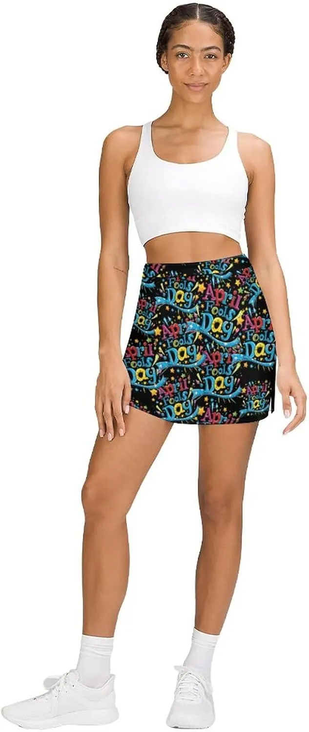 April Fool's Day Women's Skort Athletic Skirt Golf Skorts A-line Skirts with Built-in Shorts Pockets