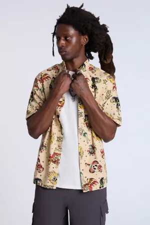 Arsenic Mens Allover Tattoo Print Button-Up