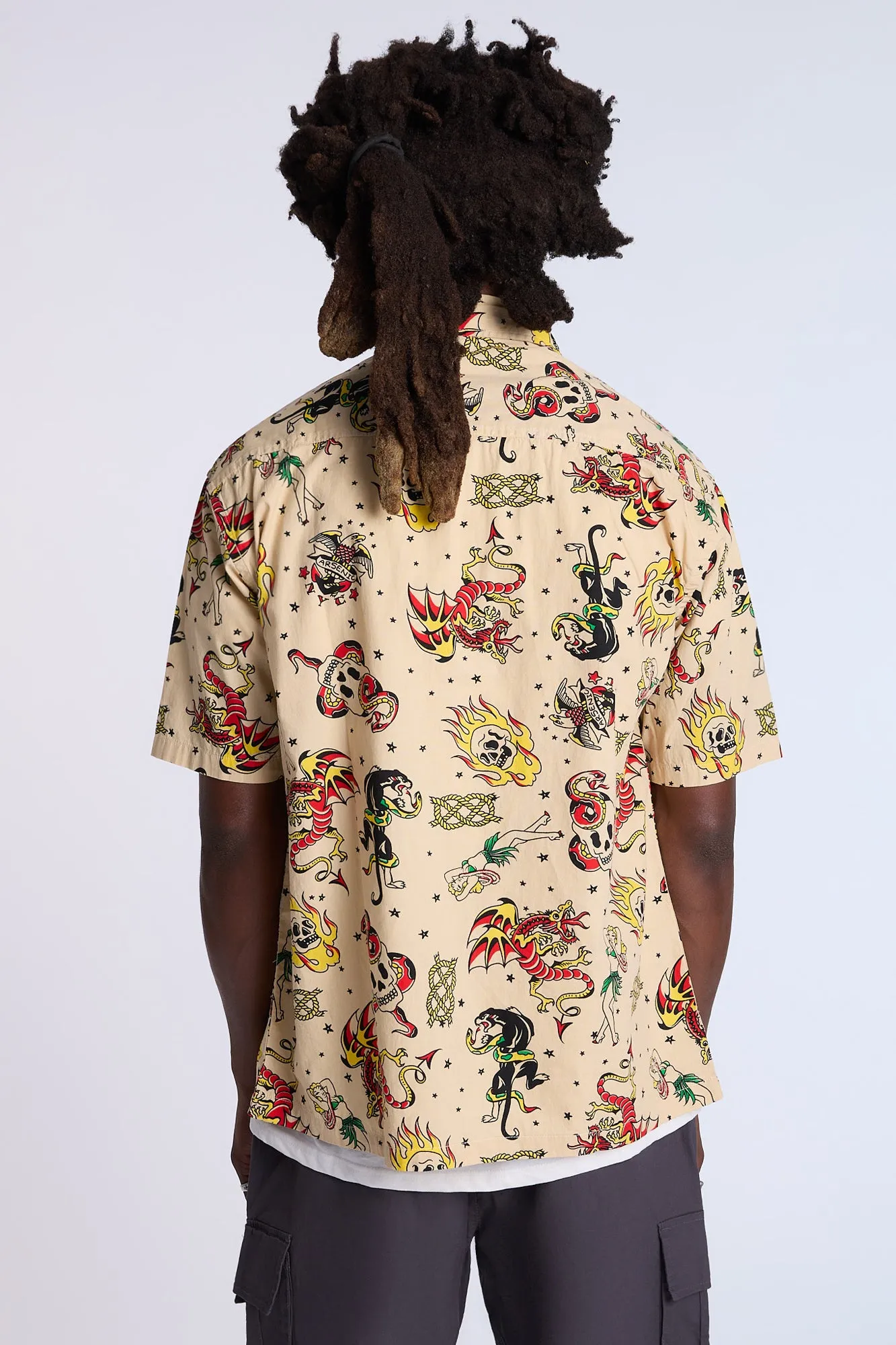 Arsenic Mens Allover Tattoo Print Button-Up