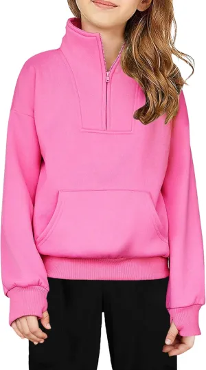 Arshiner Girls Half Zip Sweatshirt Fleece Quarter Zip Pullover Sweatshirts Fall Clothes for Teen Girls Thumb Hole