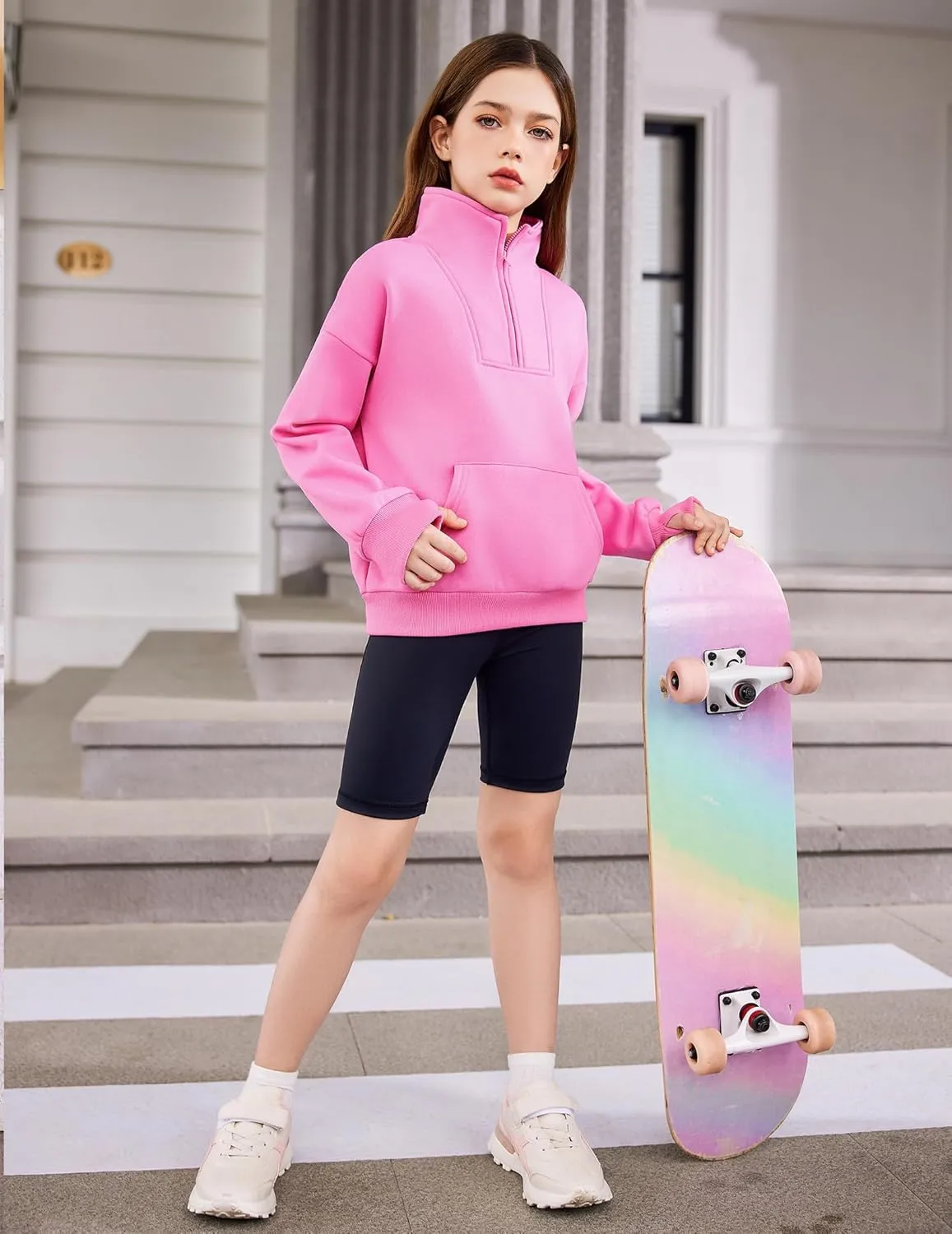 Arshiner Girls Half Zip Sweatshirt Fleece Quarter Zip Pullover Sweatshirts Fall Clothes for Teen Girls Thumb Hole