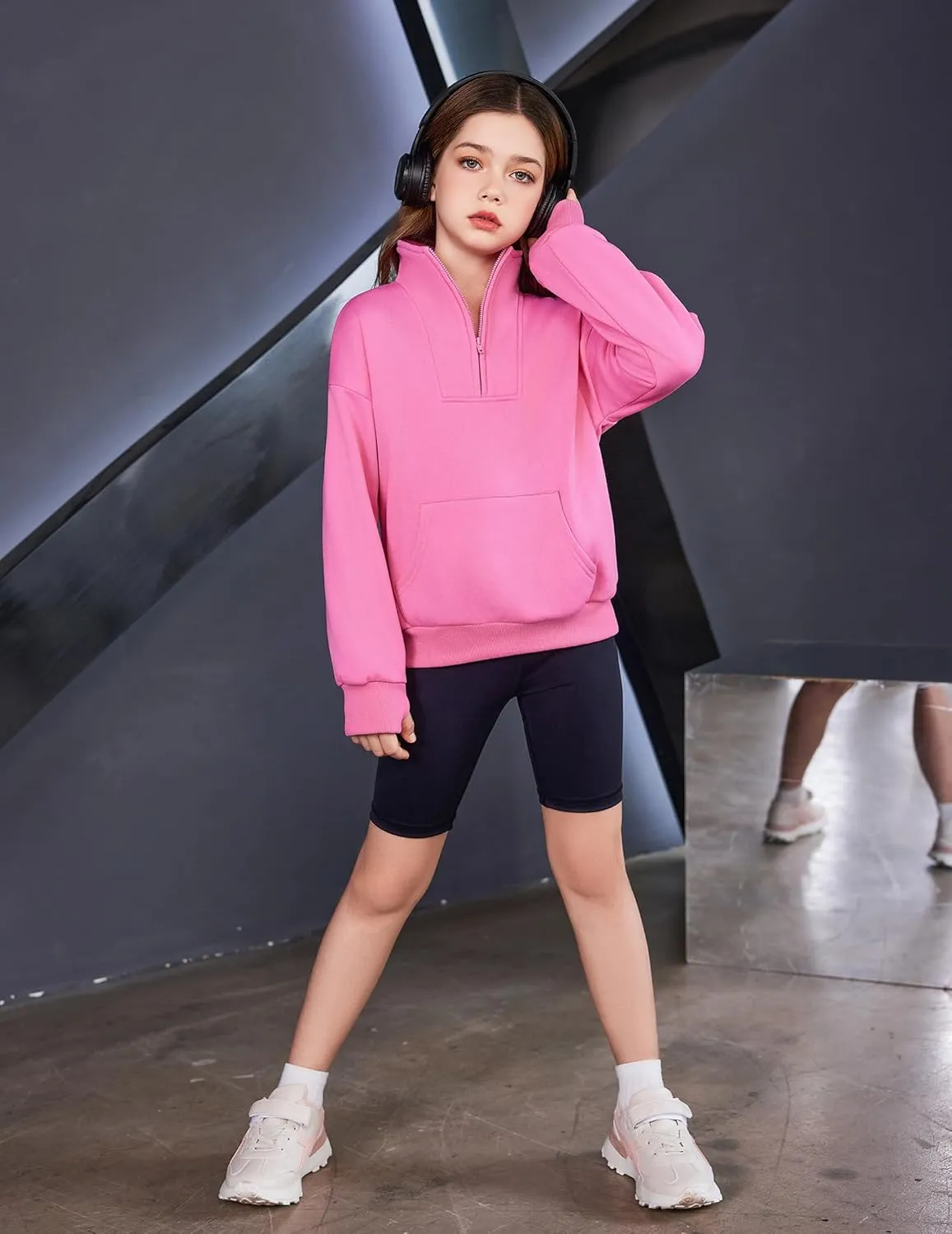 Arshiner Girls Half Zip Sweatshirt Fleece Quarter Zip Pullover Sweatshirts Fall Clothes for Teen Girls Thumb Hole