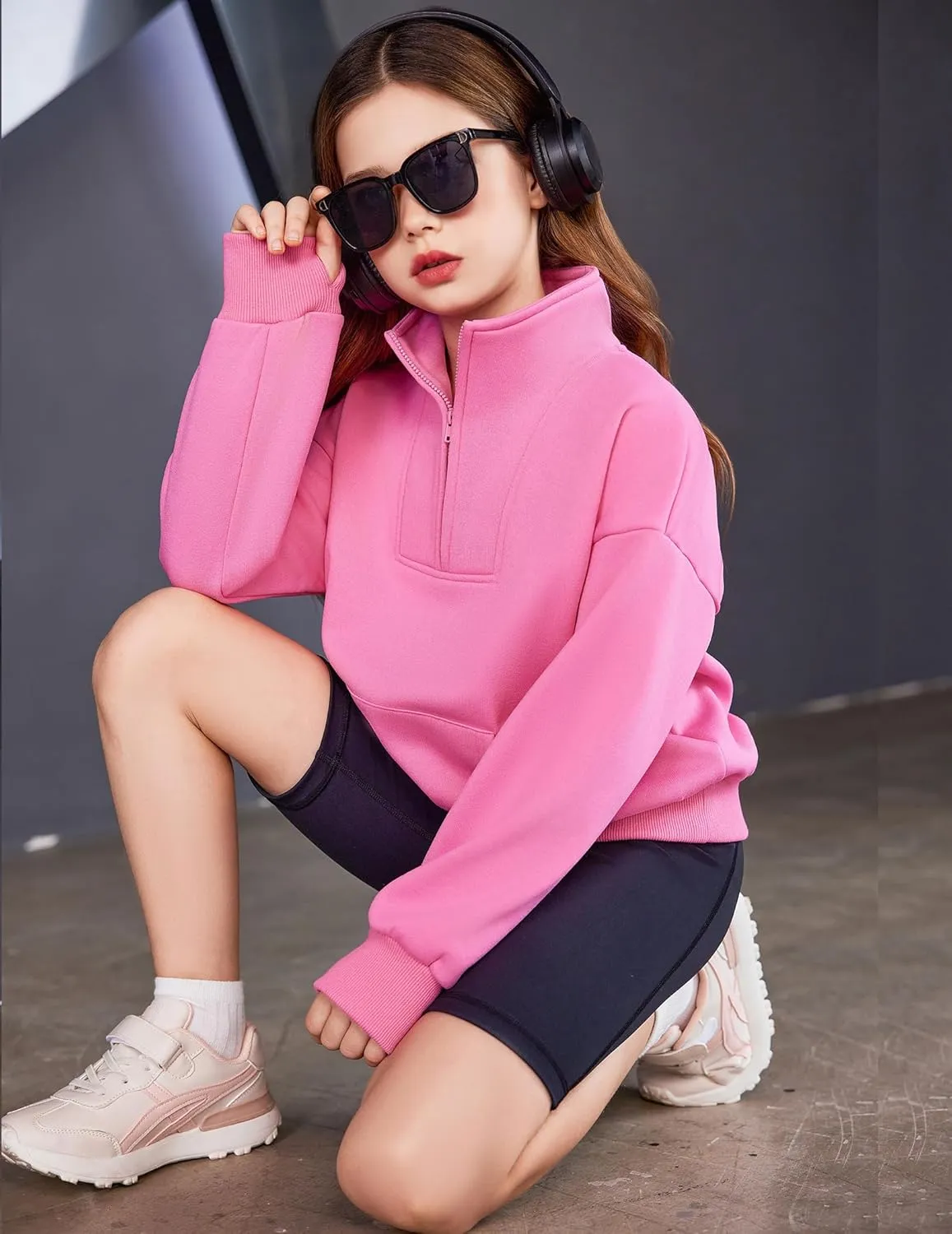 Arshiner Girls Half Zip Sweatshirt Fleece Quarter Zip Pullover Sweatshirts Fall Clothes for Teen Girls Thumb Hole