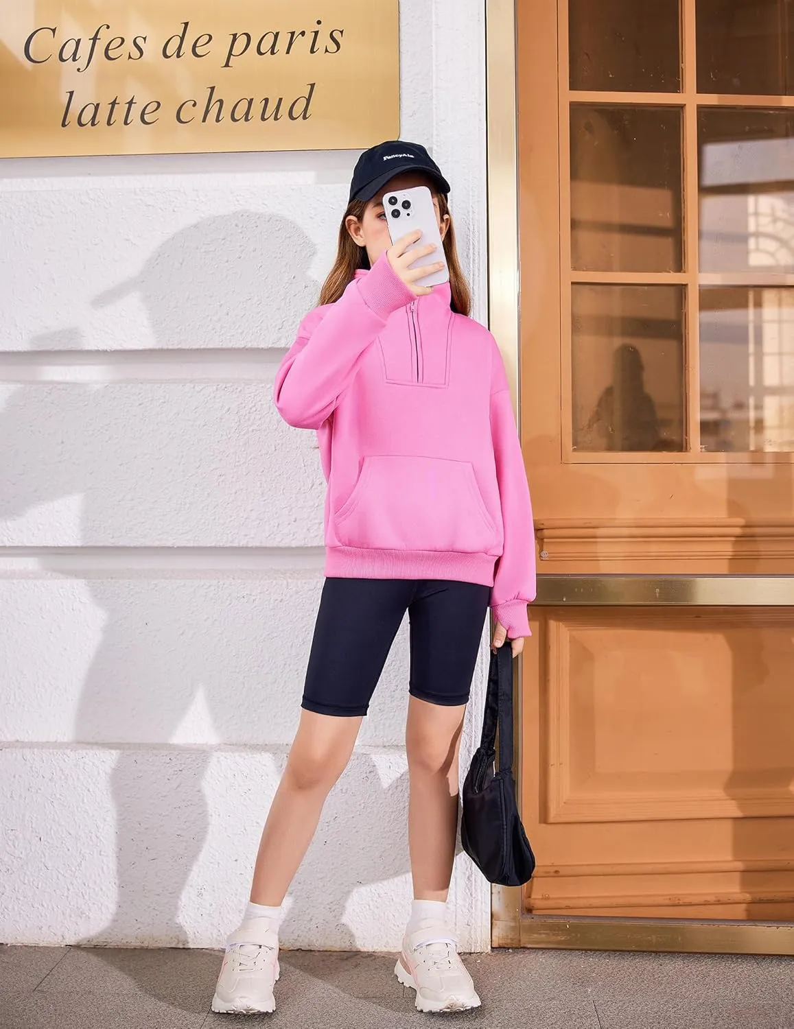 Arshiner Girls Half Zip Sweatshirt Fleece Quarter Zip Pullover Sweatshirts Fall Clothes for Teen Girls Thumb Hole