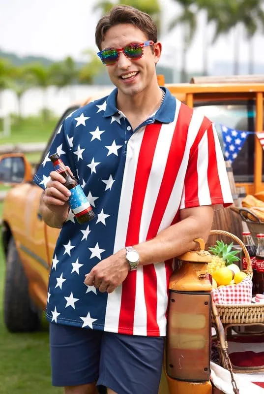 Arvilhill Men's American Flag Polo Shirt 4th of July Short Sleeve Golf Shirt