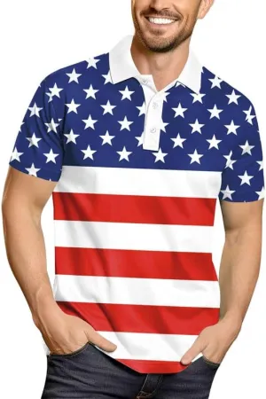 Arvilhill Men's American Flag Polo Shirt 4th of July Short Sleeve Golf Shirt