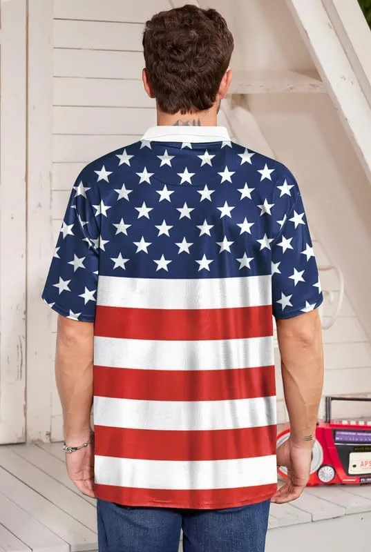 Arvilhill Men's American Flag Polo Shirt 4th of July Short Sleeve Golf Shirt