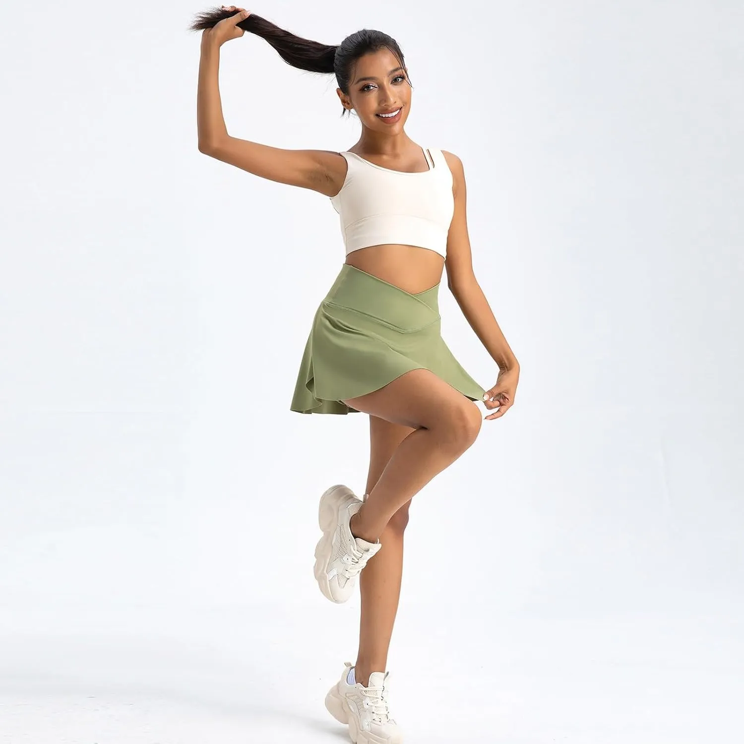 Athletic Skorts for Women Mini Tennis Skirt with Shorts Underneath Crossover Yoga Golf Skirts Pickleball Outfits with Pockets