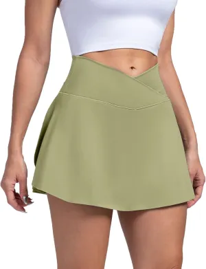Athletic Skorts for Women Mini Tennis Skirt with Shorts Underneath Crossover Yoga Golf Skirts Pickleball Outfits with Pockets