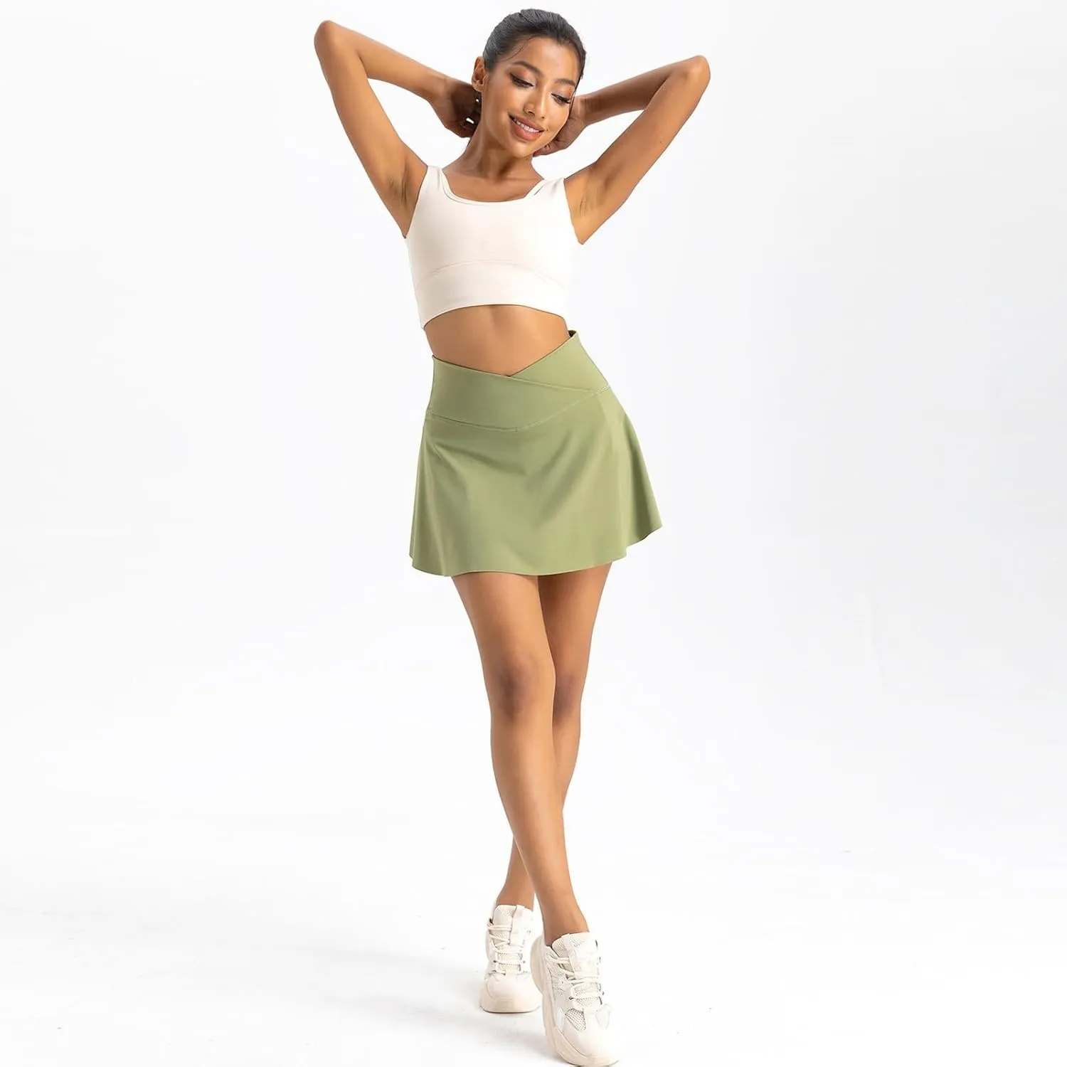 Athletic Skorts for Women Mini Tennis Skirt with Shorts Underneath Crossover Yoga Golf Skirts Pickleball Outfits with Pockets