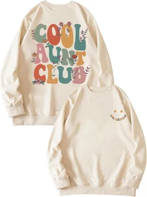 Auntie Sweatshirt Womens Cool Aunt Club Graphic Sweatshirts Auntie Letter Print Long Sleeve Pullover Top