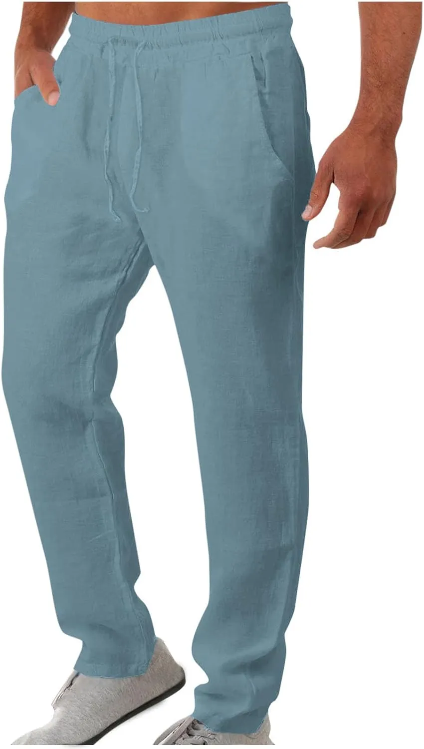 Aymnlox Mens Lightweight Casual Pants Drawstring Elastic Waist Joggers Pants Loose Baggy Straight Fit Hiking Long Sweatpants