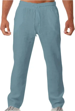 Aymnlox Mens Lightweight Casual Pants Drawstring Elastic Waist Joggers Pants Loose Baggy Straight Fit Hiking Long Sweatpants