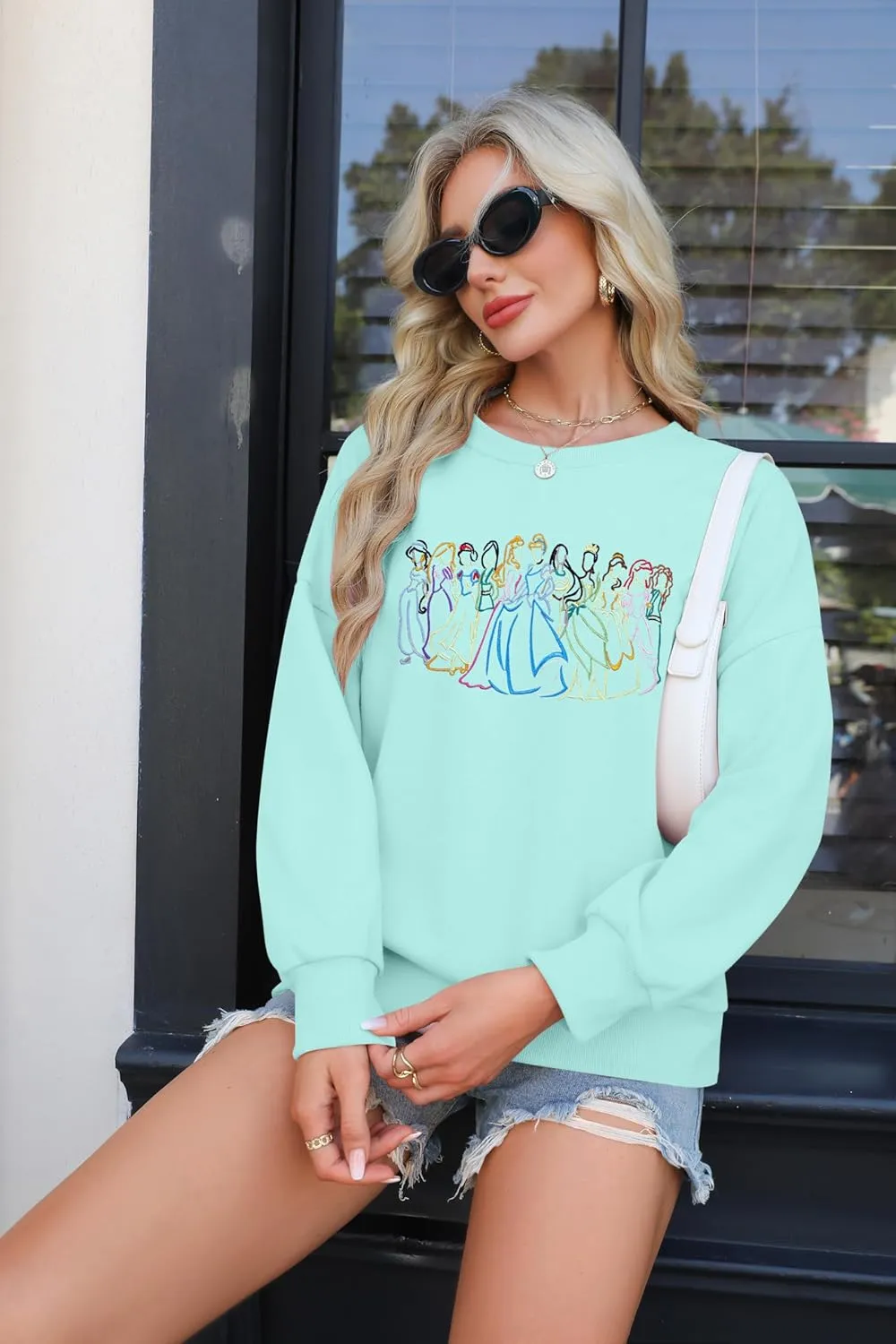BANGELY Magical Sweatshirt Women Cute Embroidered Magic Princess Sweater Family Vacation Shirt Casual Long Sleeve Top
