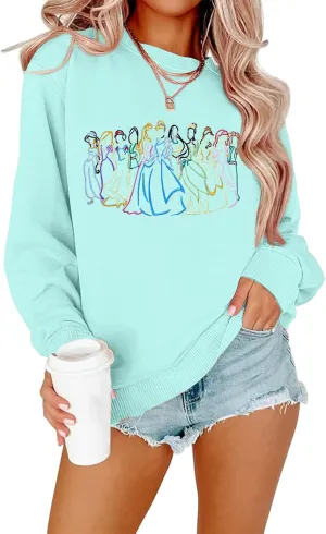 BANGELY Magical Sweatshirt Women Cute Embroidered Magic Princess Sweater Family Vacation Shirt Casual Long Sleeve Top