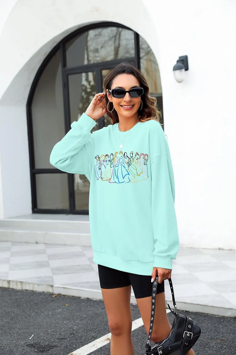BANGELY Magical Sweatshirt Women Cute Embroidered Magic Princess Sweater Family Vacation Shirt Casual Long Sleeve Top