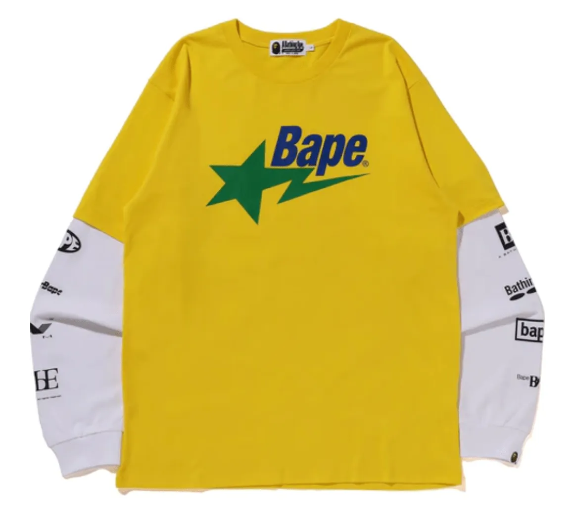 Bape Bapesta Layered Long Sleeve Tee Shirt Yellow