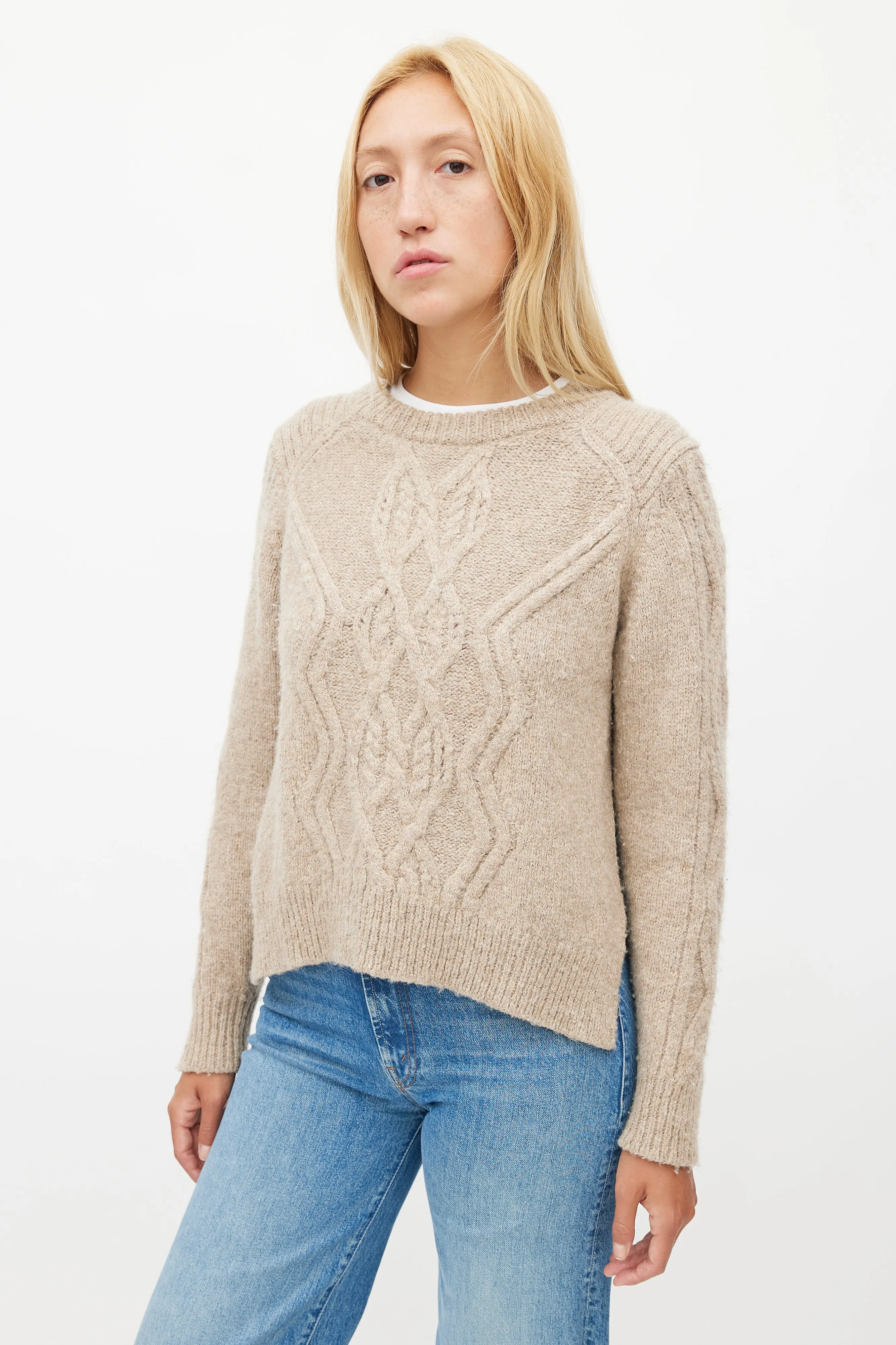 Beige Alpaca Cableknit Sweater