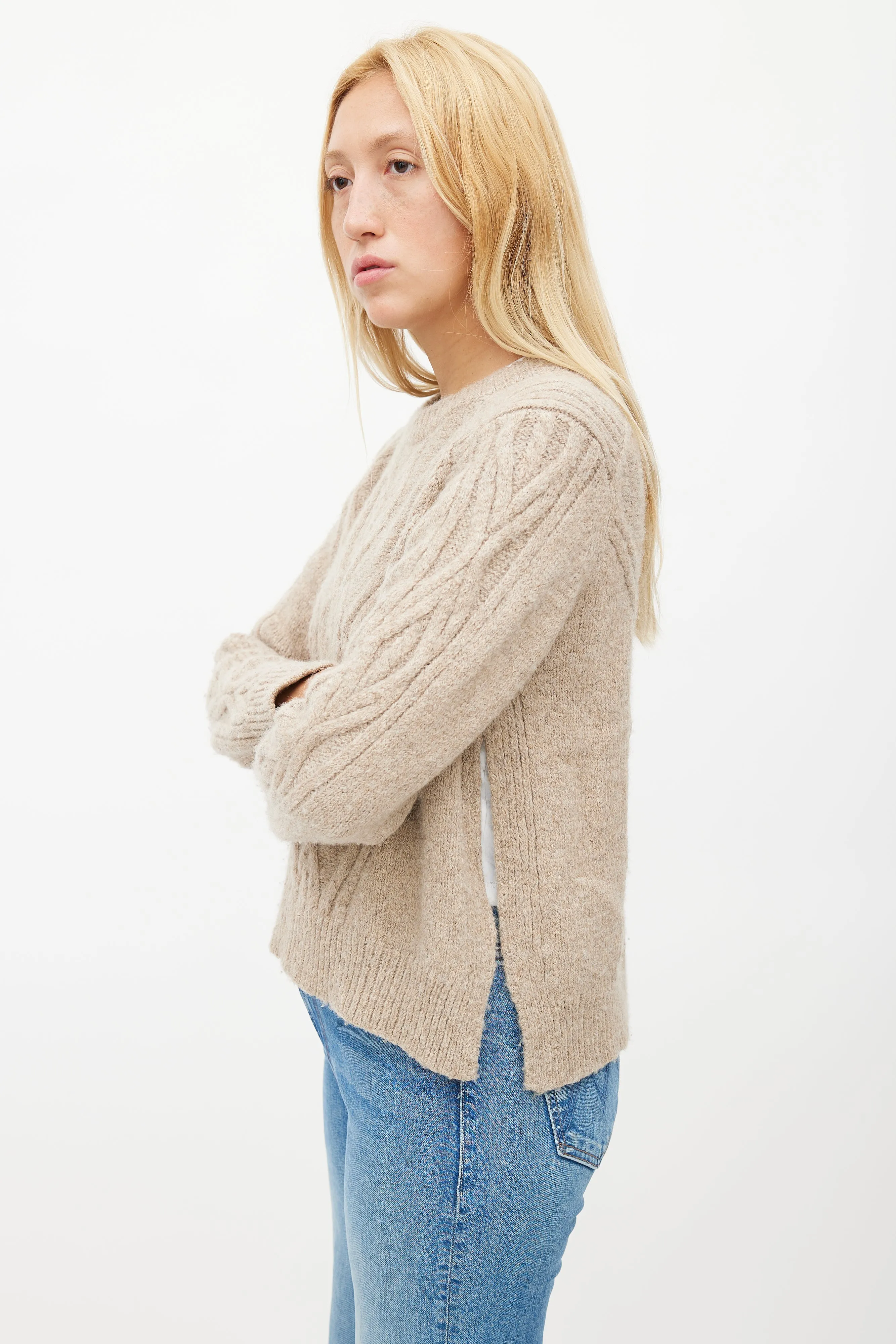 Beige Alpaca Cableknit Sweater