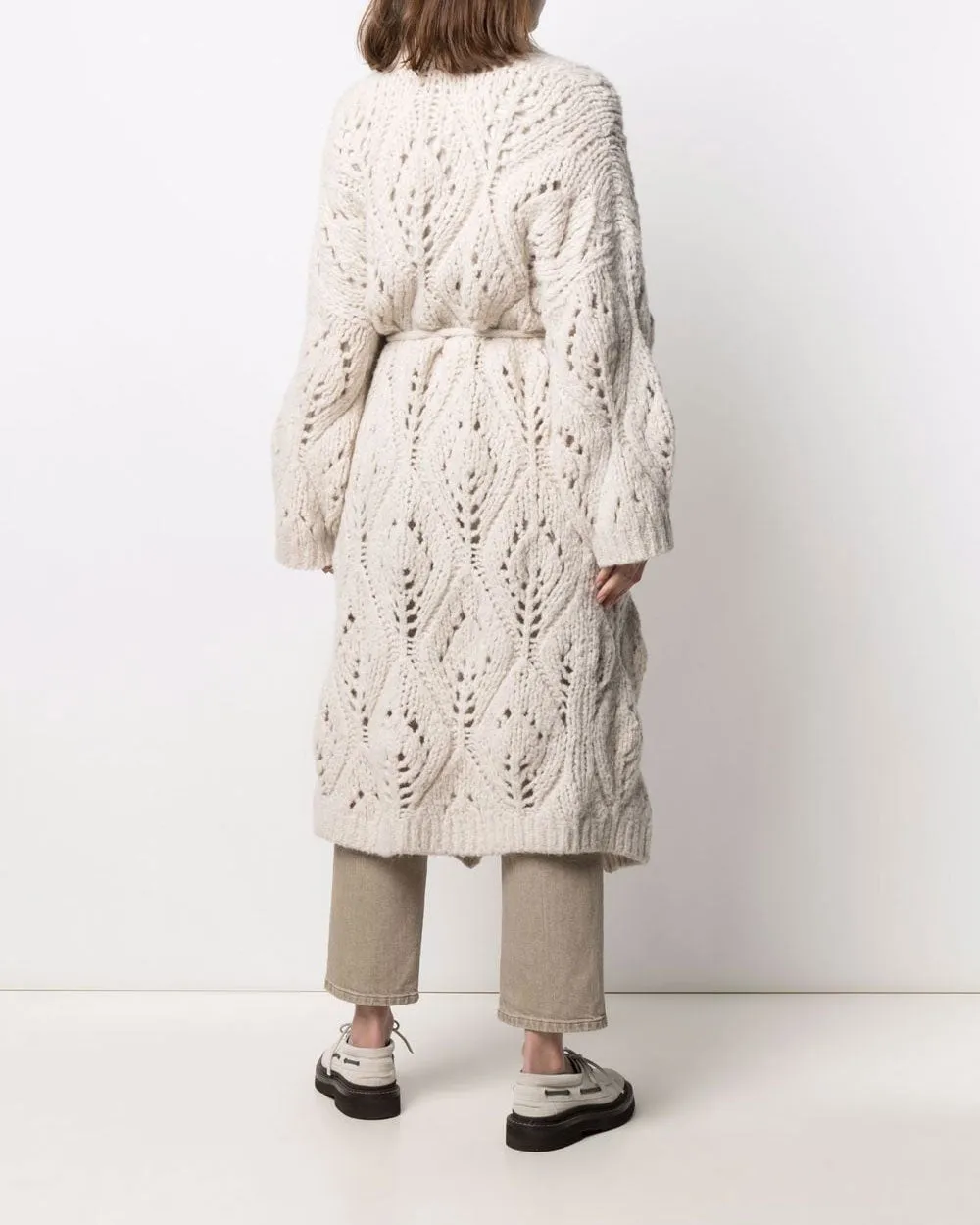 Beige Open Knit Alpaca Long Cardigan