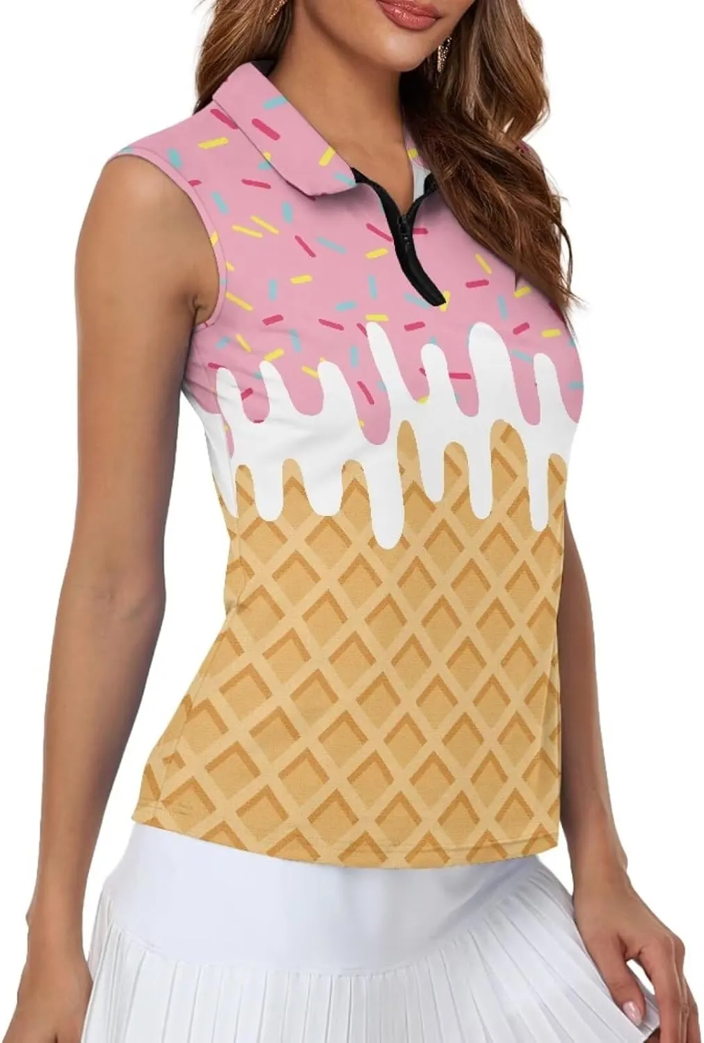 Belidome Women's Zip Up Golf Shirt Tank Sleeve Tops Tennis Outfit T-Shirt Tee Pullover