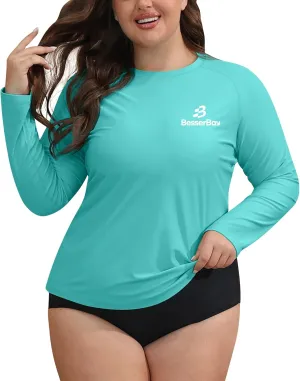 BesserBay Women's UPF 50  Crew Neck Long Sleeve Rash Guard Shirt Sun Protection Rashguard Top Swim Shirt