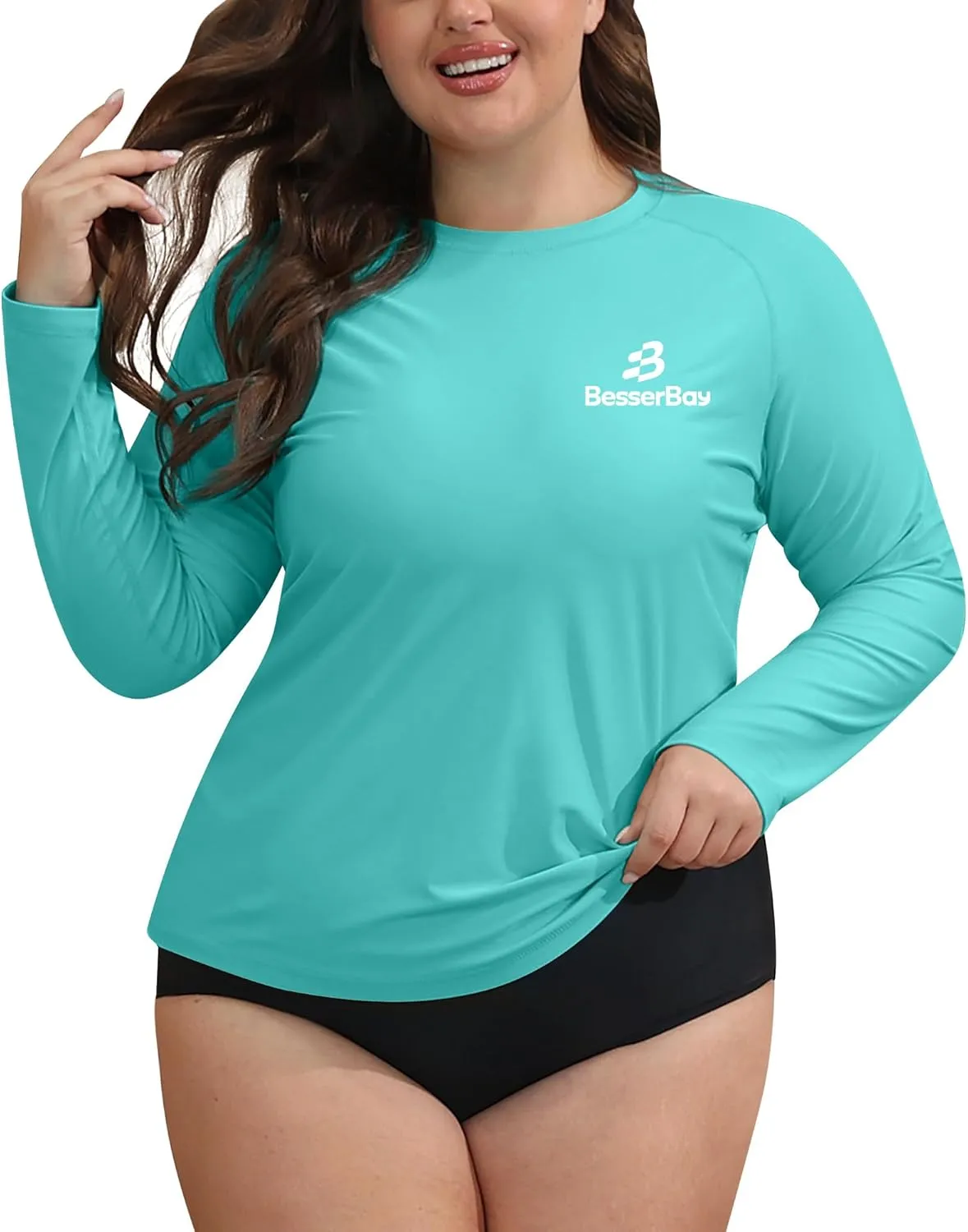 BesserBay Women's UPF 50  Crew Neck Long Sleeve Rash Guard Shirt Sun Protection Rashguard Top Swim Shirt