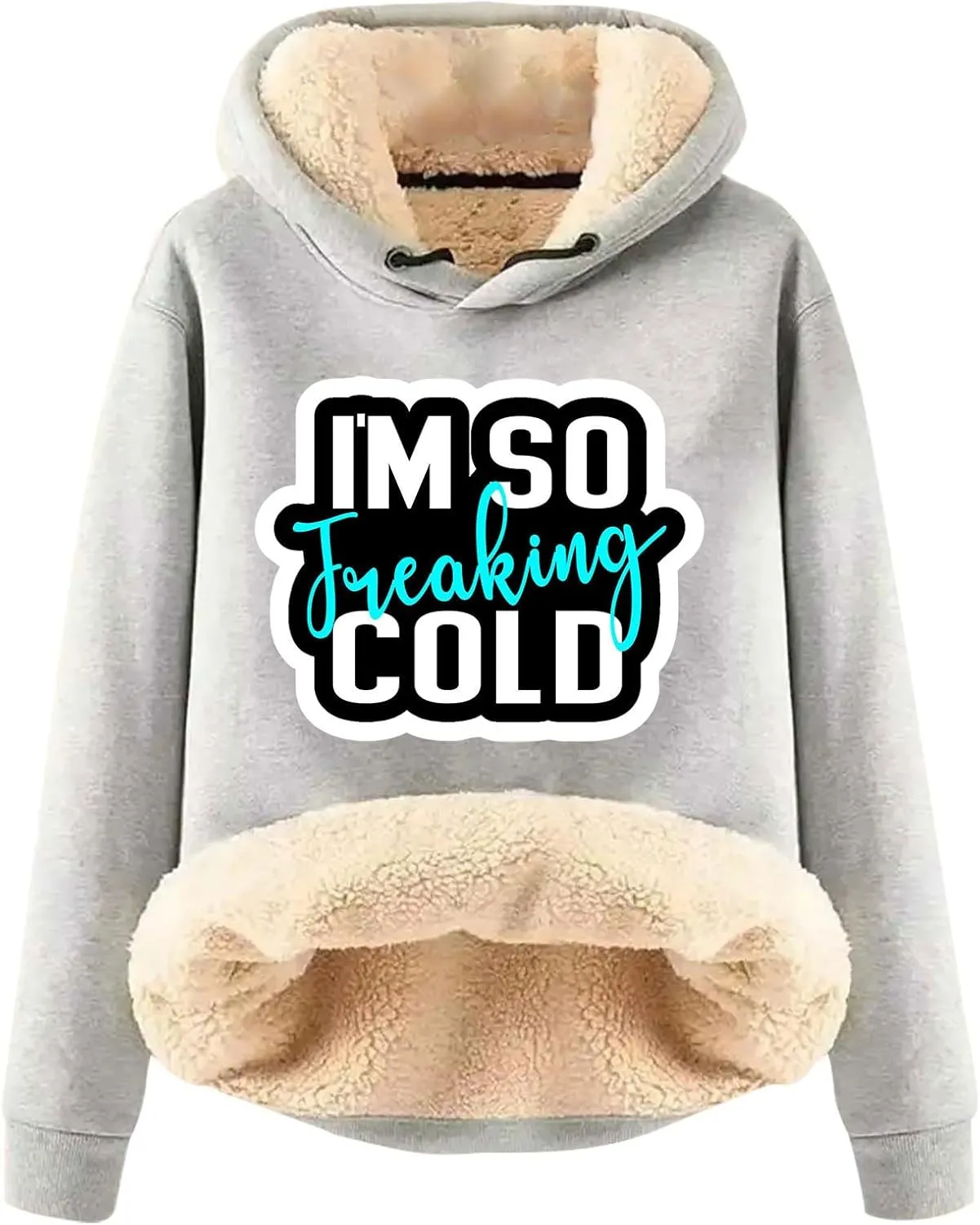 Binmer I'm So Freaking Cold Hoodies Women Letter Long Sleeve Funny Graphic Oversized Sweatshirts Casual Sherpa Pullover Tops