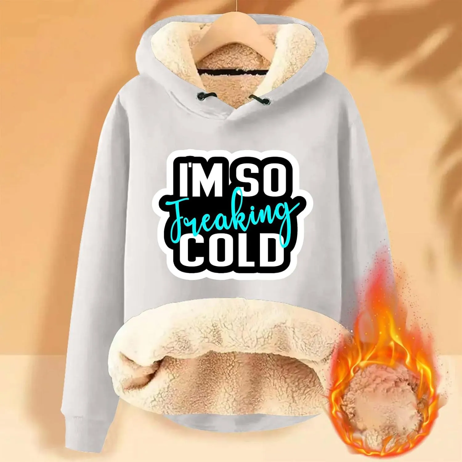 Binmer I'm So Freaking Cold Hoodies Women Letter Long Sleeve Funny Graphic Oversized Sweatshirts Casual Sherpa Pullover Tops