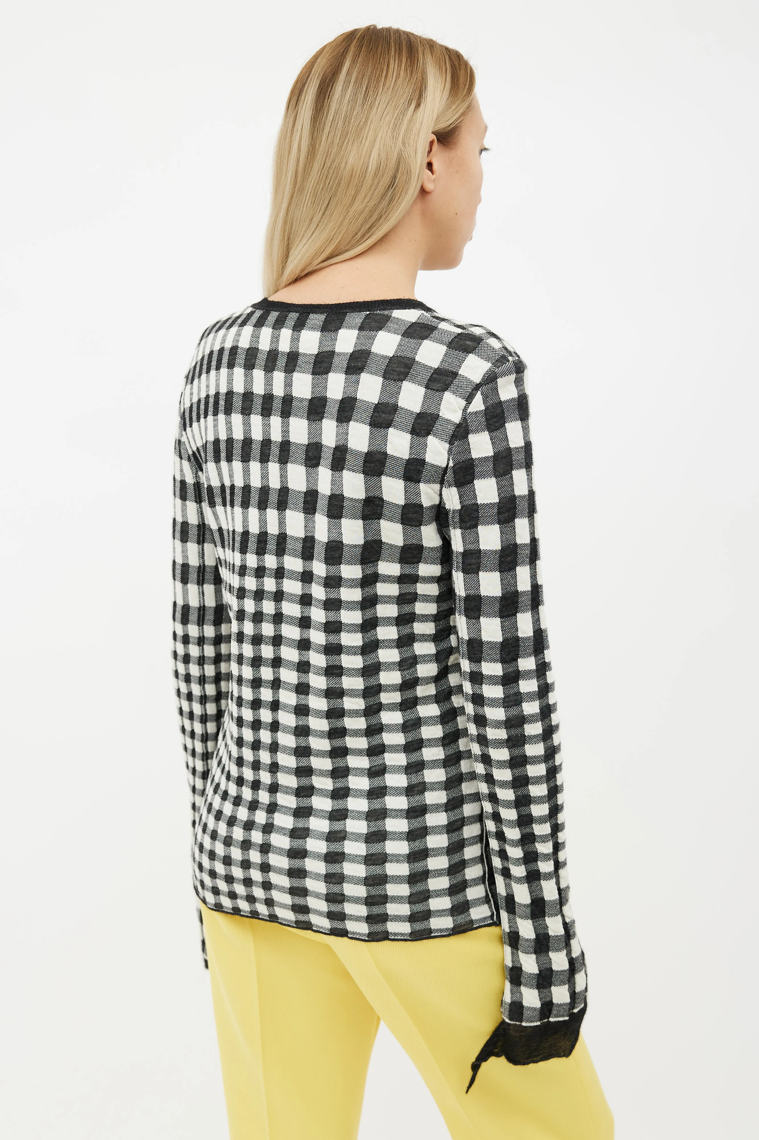 Black & White Checkered Raw Hem Sweater