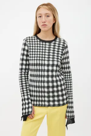 Black & White Checkered Raw Hem Sweater